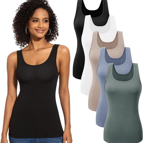 Tops - Comfortable & Stylish 5 Piece Tank Tops Set for Women - Scoop Neck Essentials